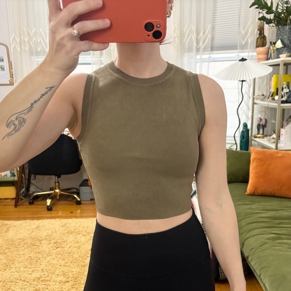 Zara Tops - NWOT ZARA Army Green Ribbed High Neck Cropped Sleeveless Tank Top - Sz Small